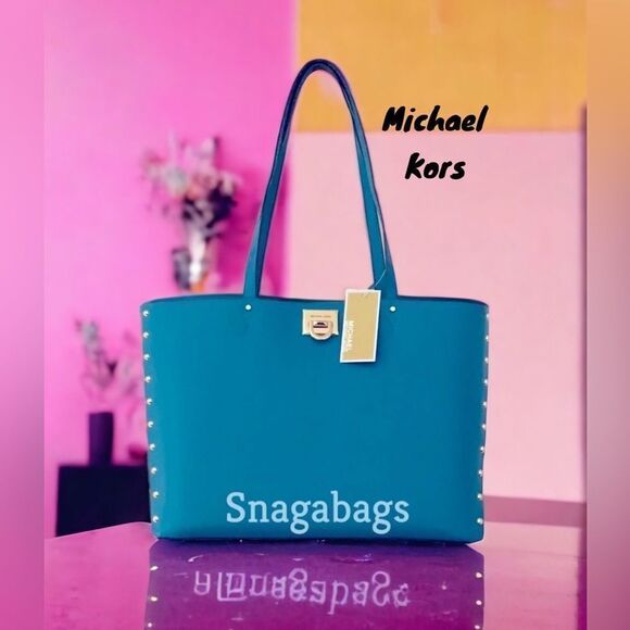 MICHAEL KORS NWT MANHATTAN LAGOON LARGE LEATHER TOTE BAG - Picture 1 of 12